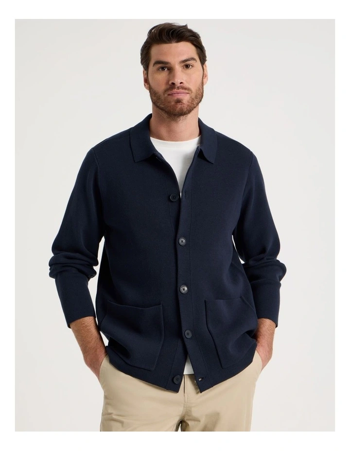 Milano Knit Button Through Shirt in Navy image 1