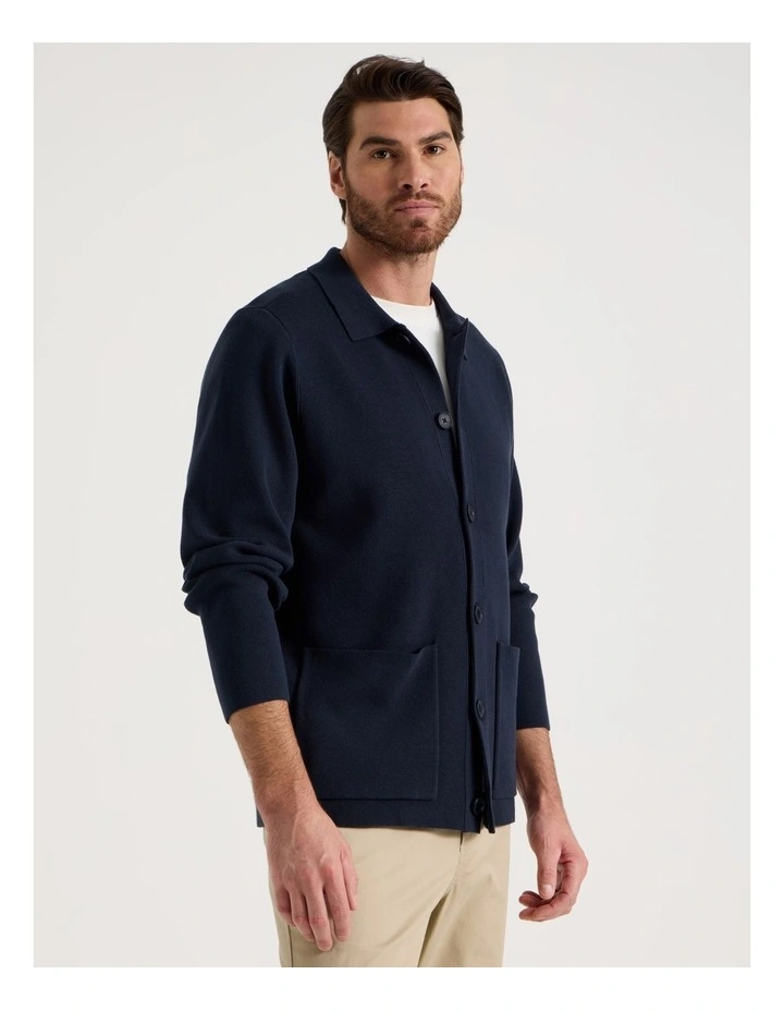 Milano Knit Button Through Shirt in Navy image 2