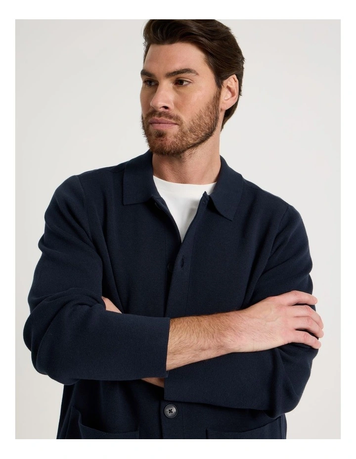 Milano Knit Button Through Shirt in Navy image 3