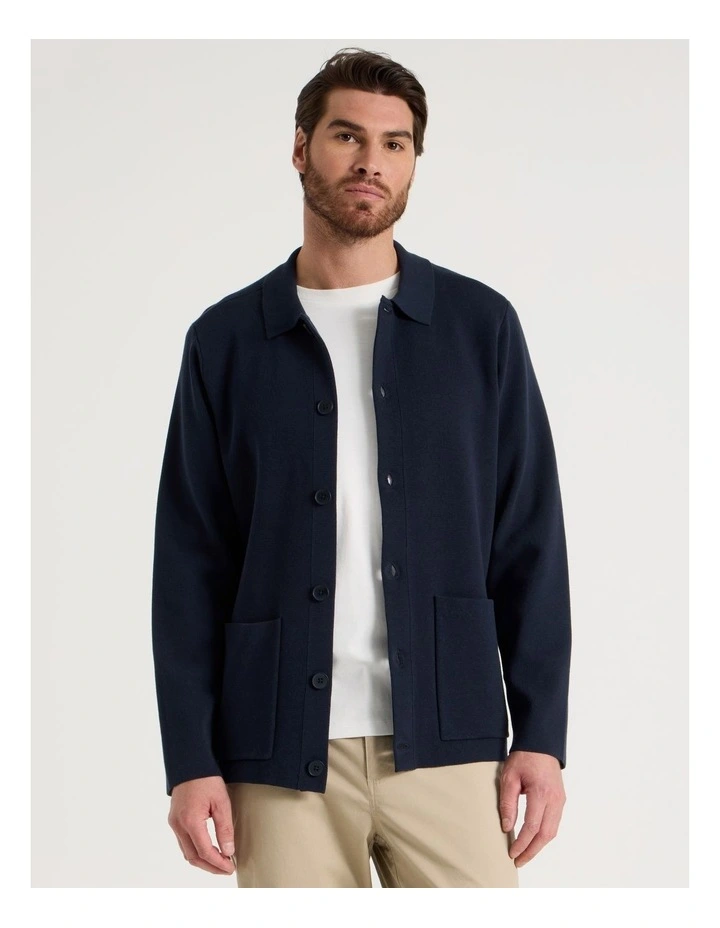 Milano Knit Button Through Shirt in Navy image 5