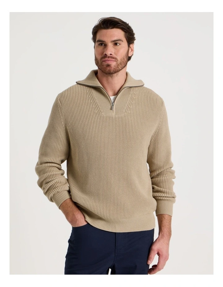 Chunky Quarter Zip Knit Sweater in Sand image 1