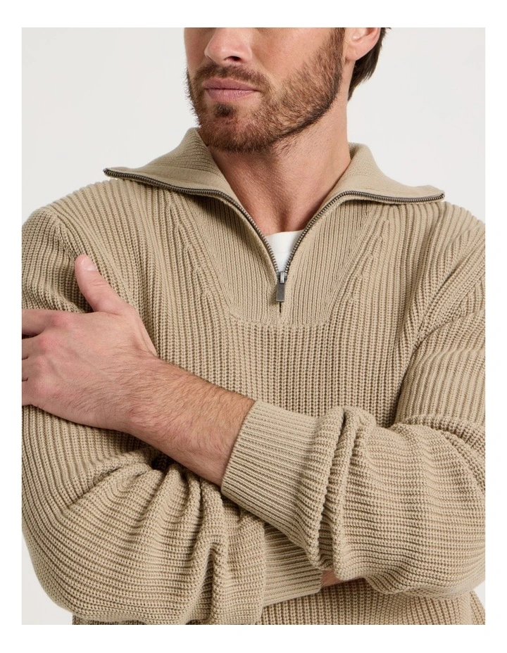 Chunky Quarter Zip Knit Sweater in Sand image 3
