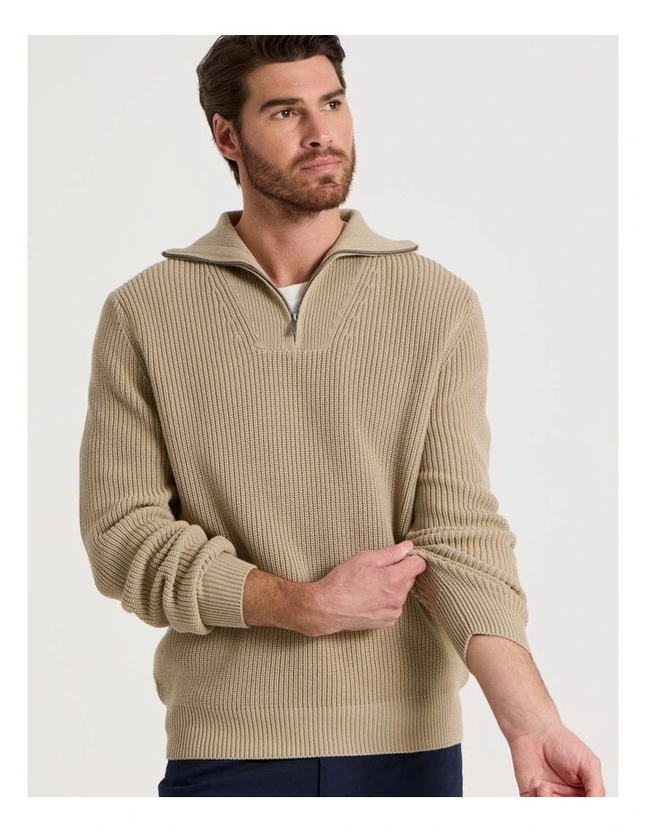 Chunky Quarter Zip Knit Sweater in Sand image 4