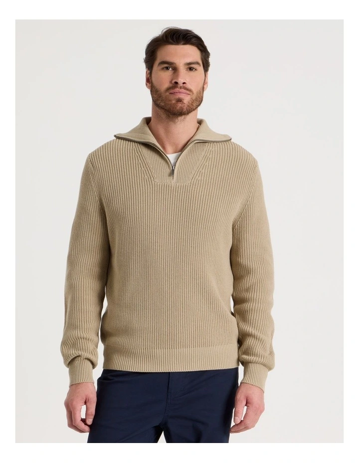 Chunky Quarter Zip Knit Sweater in Sand image 5