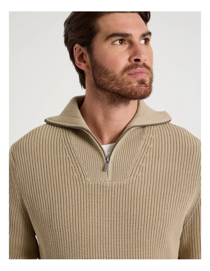 Chunky Quarter Zip Knit Sweater in Sand image 7