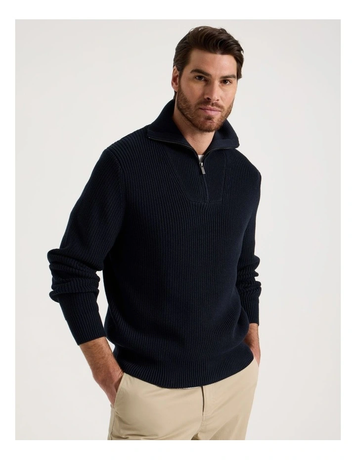 Chunky Quarter Zip Knit Sweater in Navy image 1