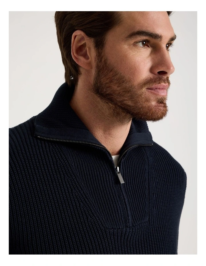 Chunky Quarter Zip Knit Sweater in Navy image 5
