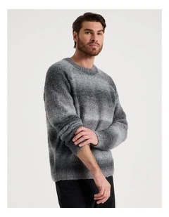 Ombre Knit Crew Neck Sweater in Black