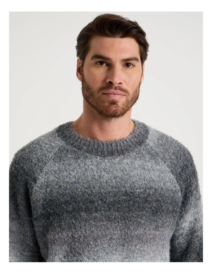 Ombre Knit Crew Neck Sweater in Black image 2