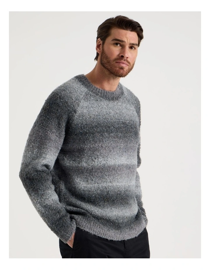 Ombre Knit Crew Neck Sweater in Black image 4
