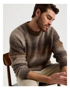 Ombre Knit Crew Neck Sweater in Brown