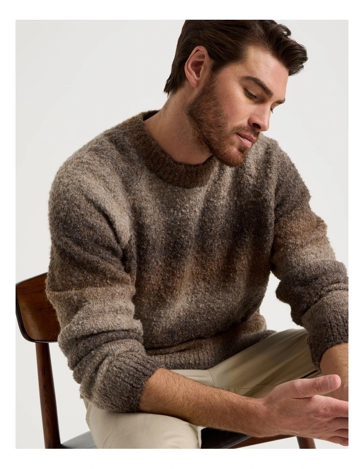 Ombre Knit Crew Neck Sweater in Brown image 1