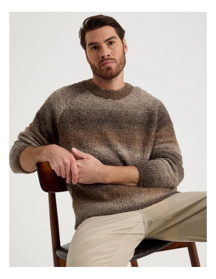 Ombre Knit Crew Neck Sweater in Brown image 3