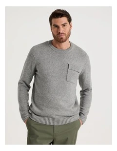 Nep Yarn Knit Patch Pocket Sweater in Charcoal