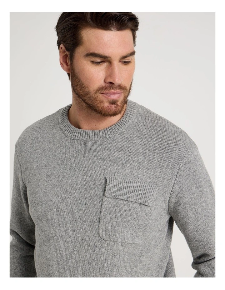 Nep Yarn Knit Patch Pocket Sweater in Charcoal image 3