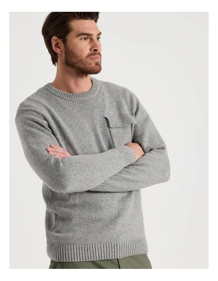 Nep Yarn Knit Patch Pocket Sweater in Charcoal image 4