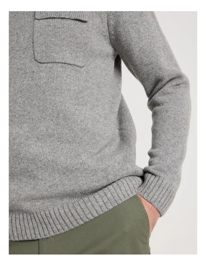 Nep Yarn Knit Patch Pocket Sweater in Charcoal image 6