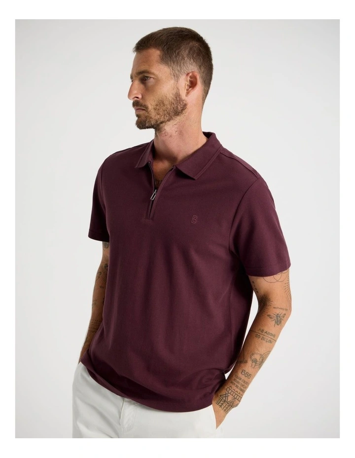 Short Sleeve Zip Polo in Burgundy image 1