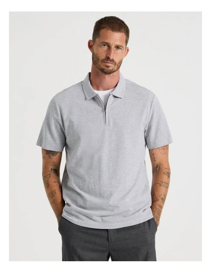 Short Sleeve Zip Polo in Grey Marle image 4