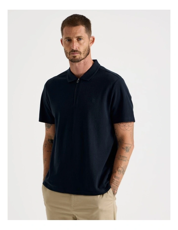Short Sleeve Zip Polo in Navy image 1