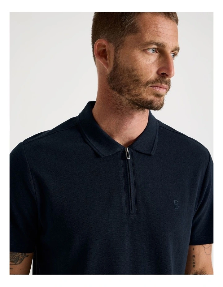 Short Sleeve Zip Polo in Navy image 2