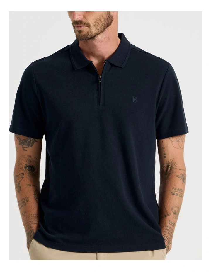 Short Sleeve Zip Polo in Navy image 4