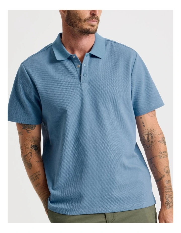 Jersey Short Sleeve Polo in Mid Blue image 3