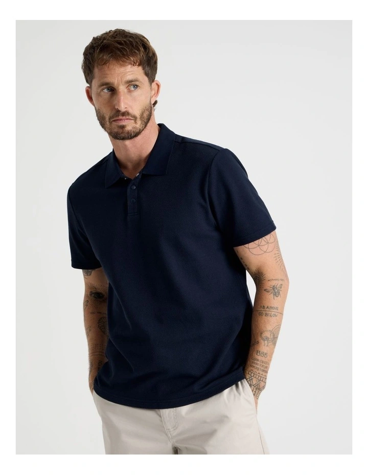 Jersey Short Sleeve Polo in Navy image 1