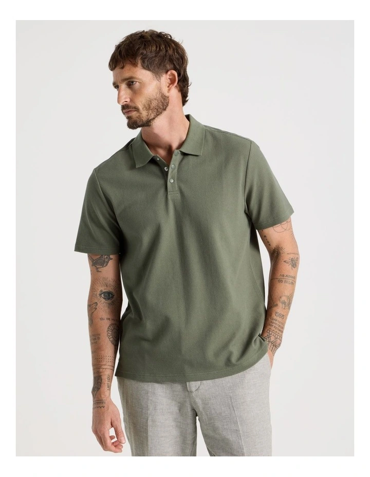 Jersey Short Sleeve Polo in Olive image 4