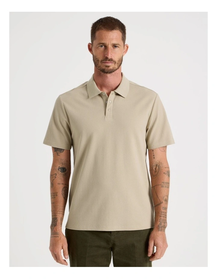 Jersey Short Sleeve Polo in Beige image 2