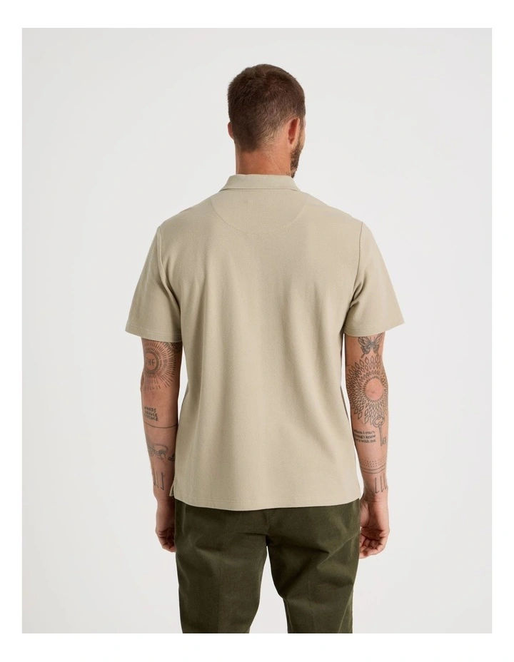 Jersey Short Sleeve Polo in Beige image 5