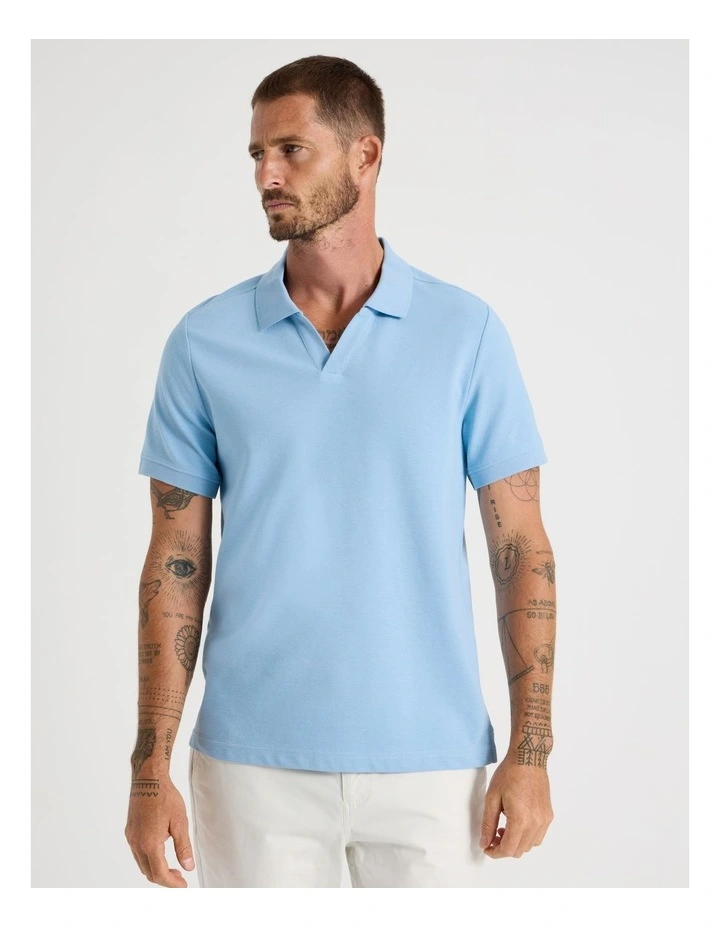 Open Collar Polo in Blue image 1