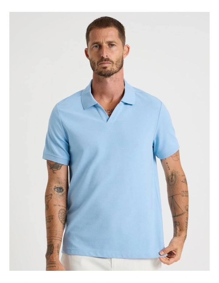 Open Collar Polo in Blue image 4