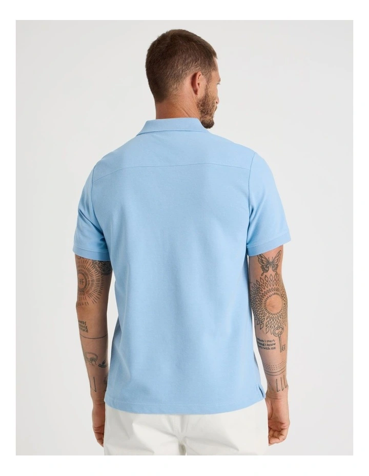 Open Collar Polo in Blue image 5