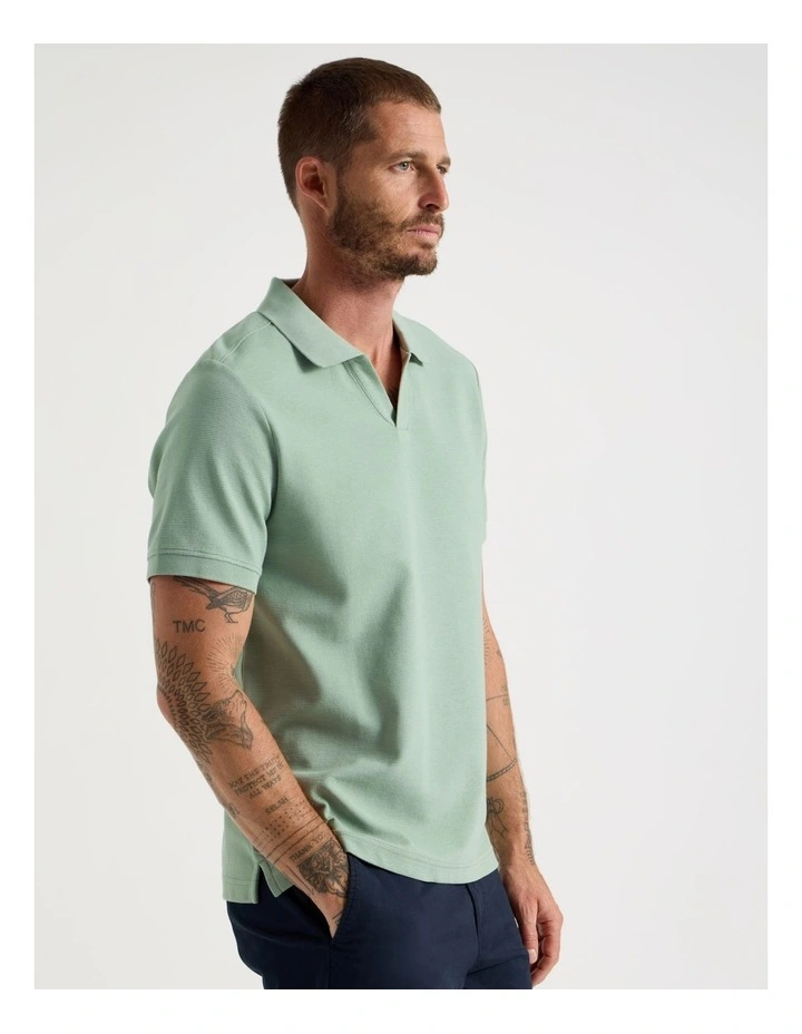 Open Collar Polo in Light Green image 3