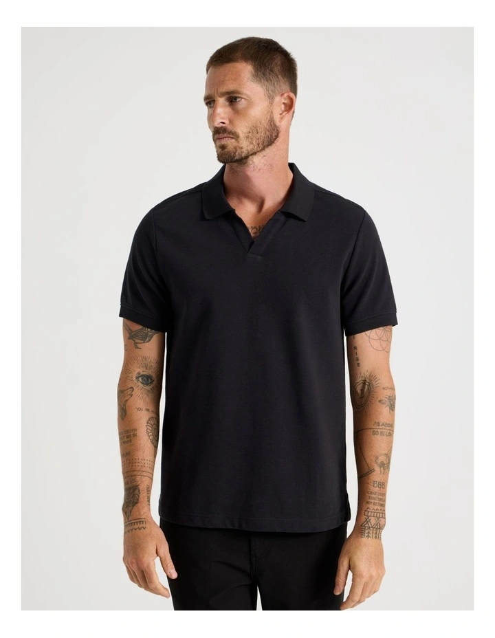 Open Collar Polo in Black image 1