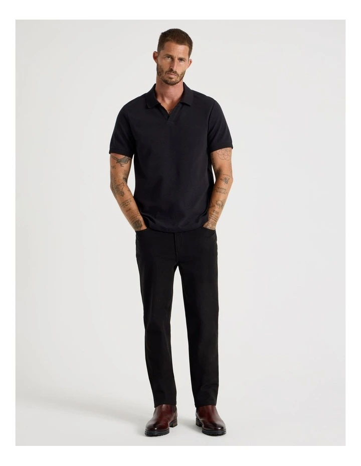 Open Collar Polo in Black image 2