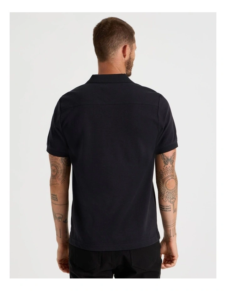Open Collar Polo in Black image 6