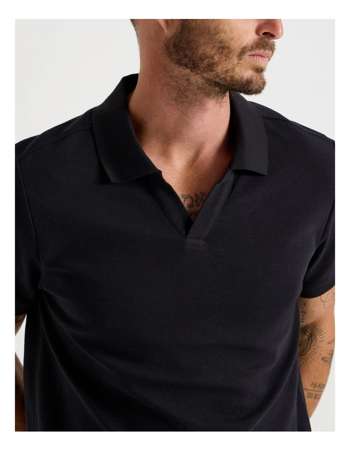 Open Collar Polo in Black image 7