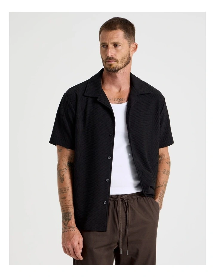 Short Sleeve Jacquard Knit Shirt in Black image 1