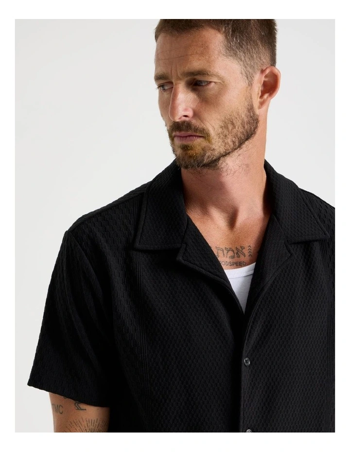 Short Sleeve Jacquard Knit Shirt in Black image 4