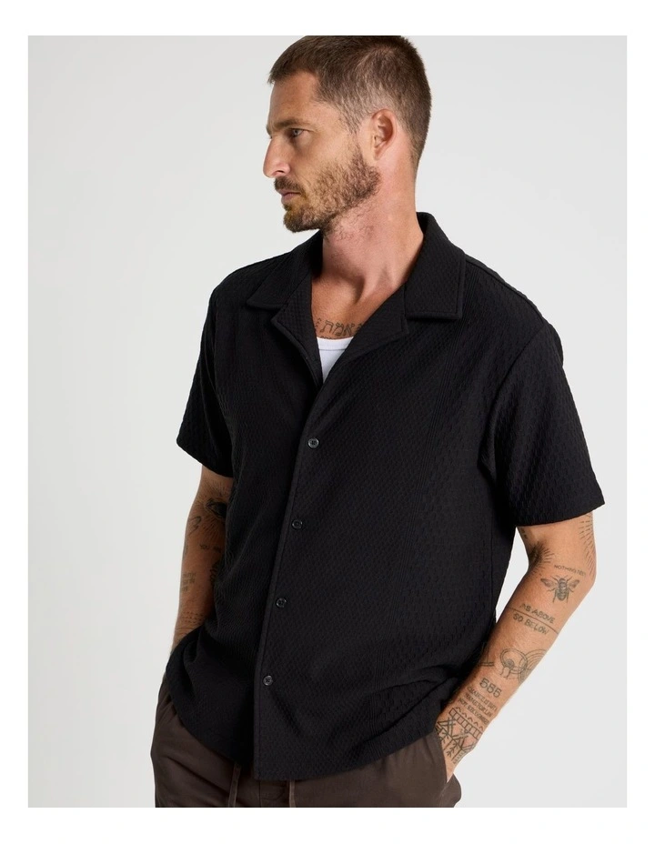 Short Sleeve Jacquard Knit Shirt in Black image 5