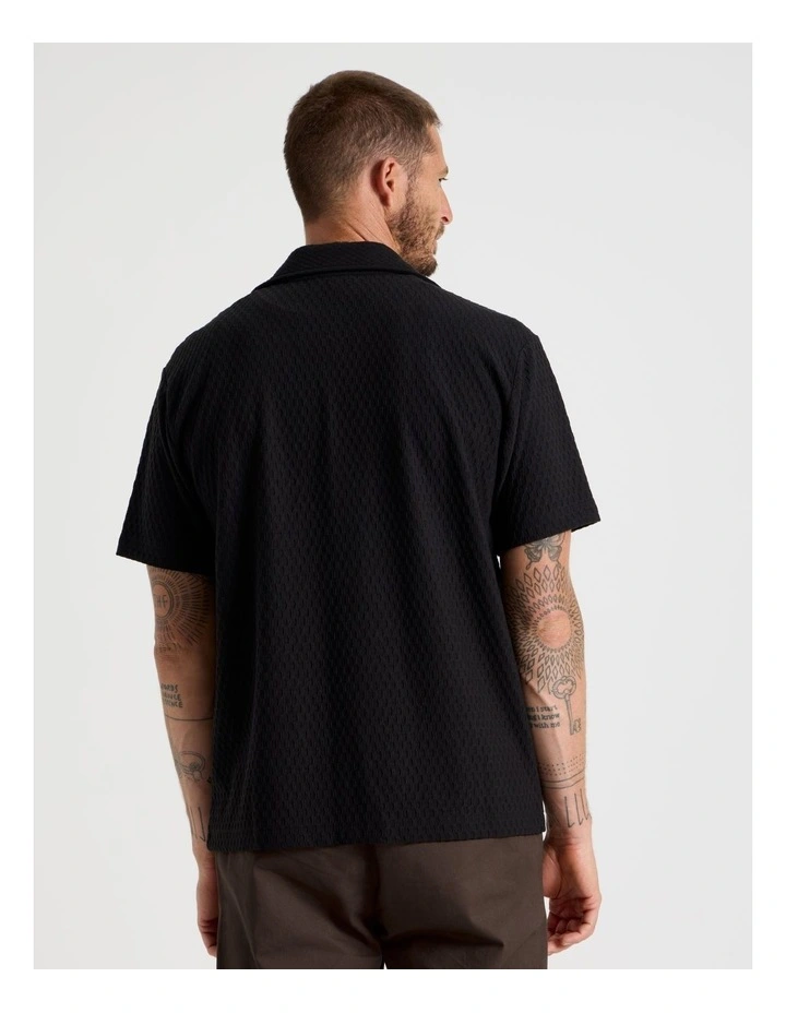 Short Sleeve Jacquard Knit Shirt in Black image 6