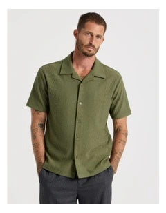 Short Sleeve Jacquard Knit Shirt in Olive