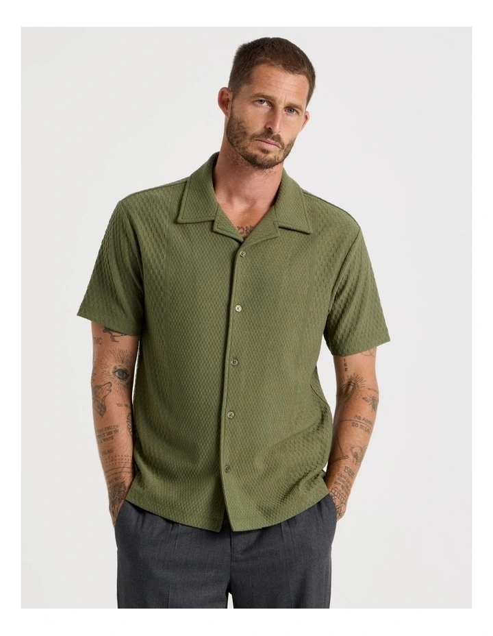 Short Sleeve Jacquard Knit Shirt in Olive image 1