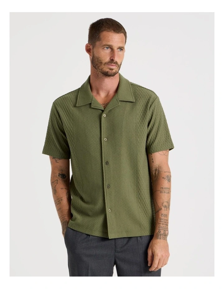Short Sleeve Jacquard Knit Shirt in Olive image 3