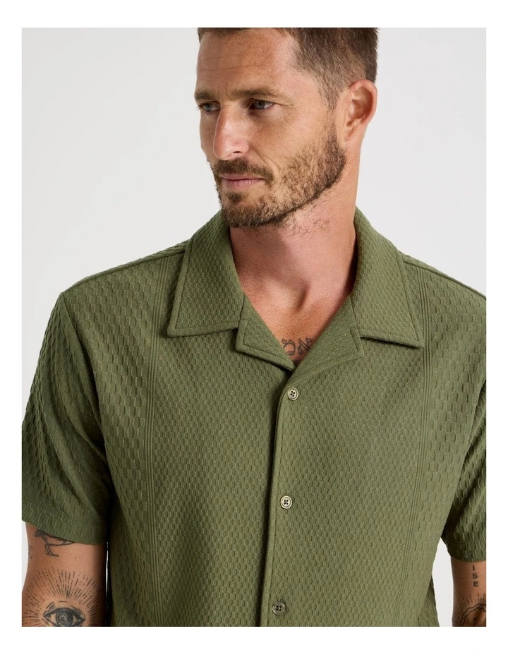 Short Sleeve Jacquard Knit Shirt in Olive image 5
