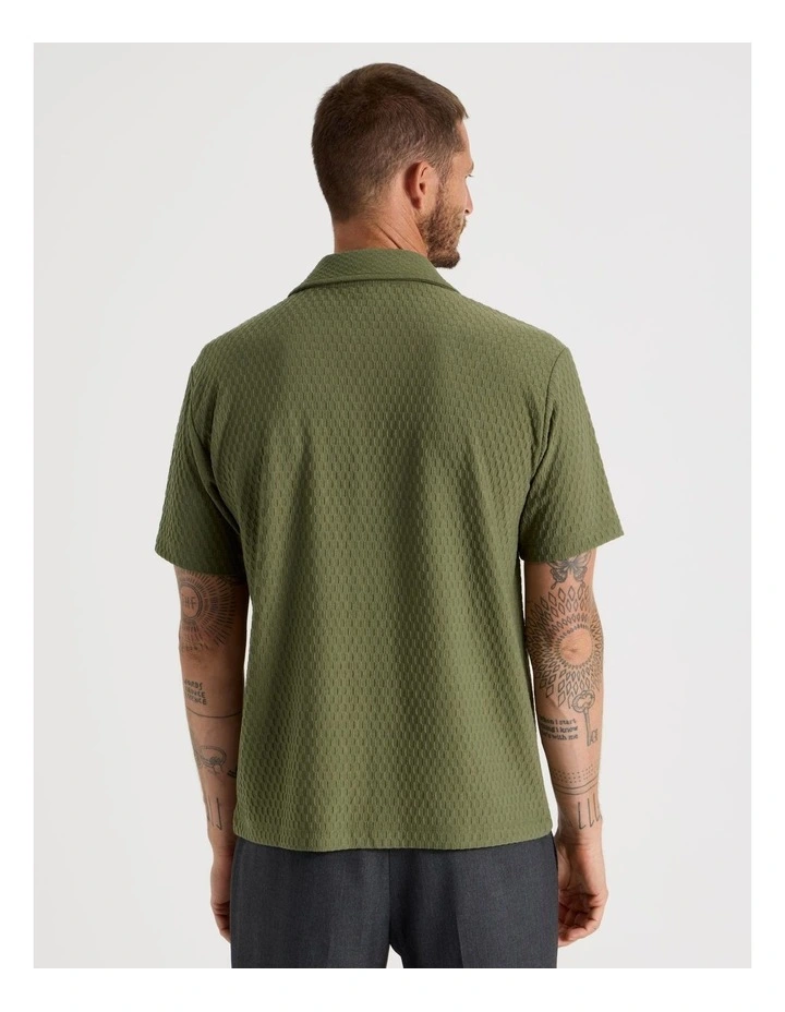Short Sleeve Jacquard Knit Shirt in Olive image 6