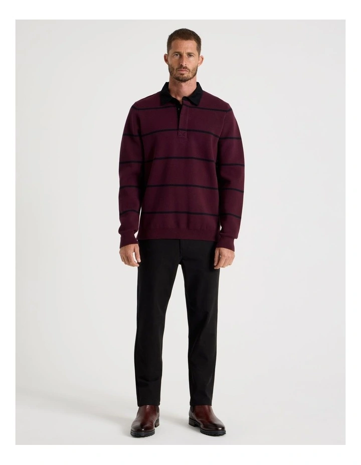 Long Sleeve Striped Knit Rugby Polo in Burgundy image 3