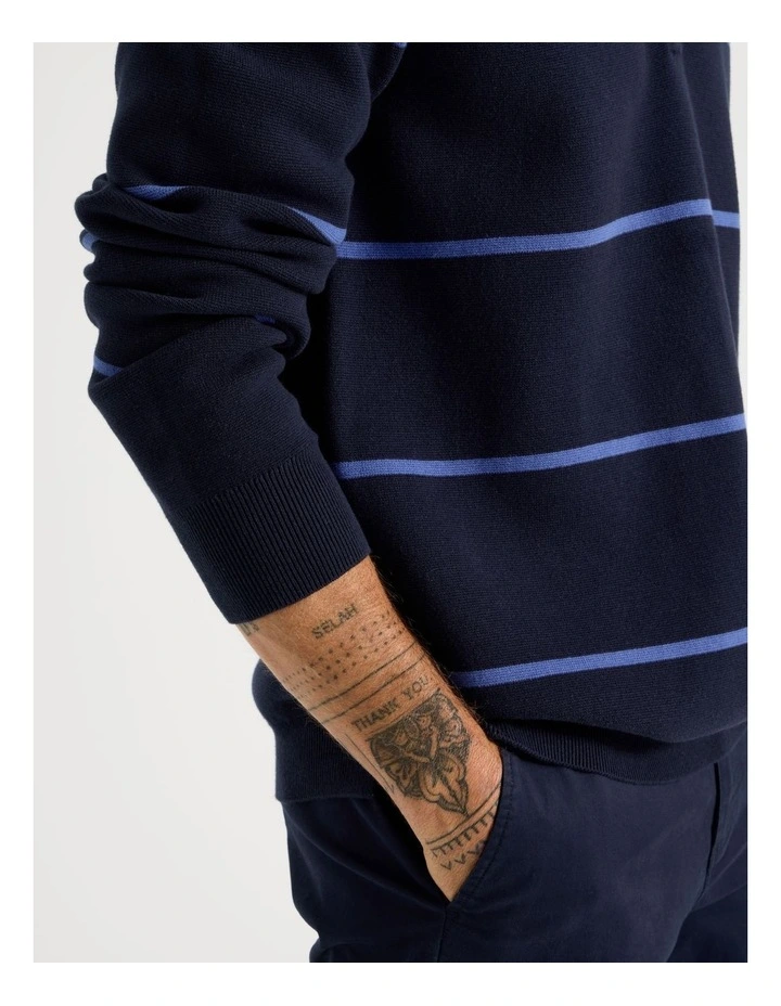 Long Sleeve Striped Knit Rugby Polo in Navy image 3